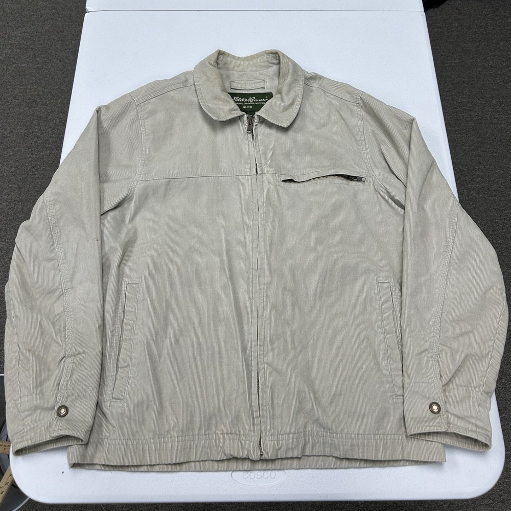 Eddie Bauer Corduroy Jacket Mens M Tan Beige Full Zip Harrington Workwear
